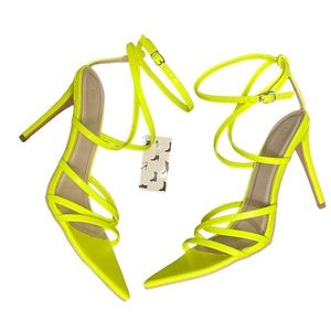 MYSOFT Neon Yellow Strap Pointed Toe Sandals Heels